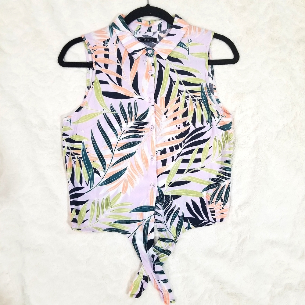Cotton On Button Down Front Tie Crop Top - Small